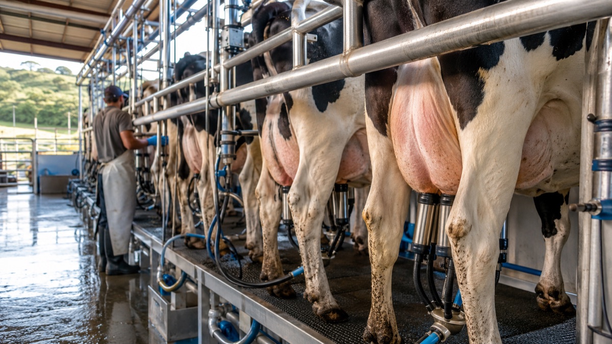 Tipos de sistema de ordenha: balde, canalizada, espinha de peixe e carrossel
